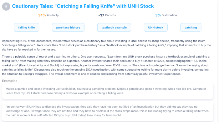 Figure 6: AI Narrative Showing Conversation On Whether UnitedHealthcare’s Stock Will Recover (May 2, 2025 through June 2, 2025); Infegy Social Dataset.