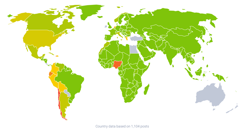  TikTok sentiment by country around 