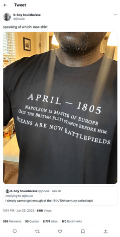 A June 26, 2023, Tweet by a Master and Commander fan.