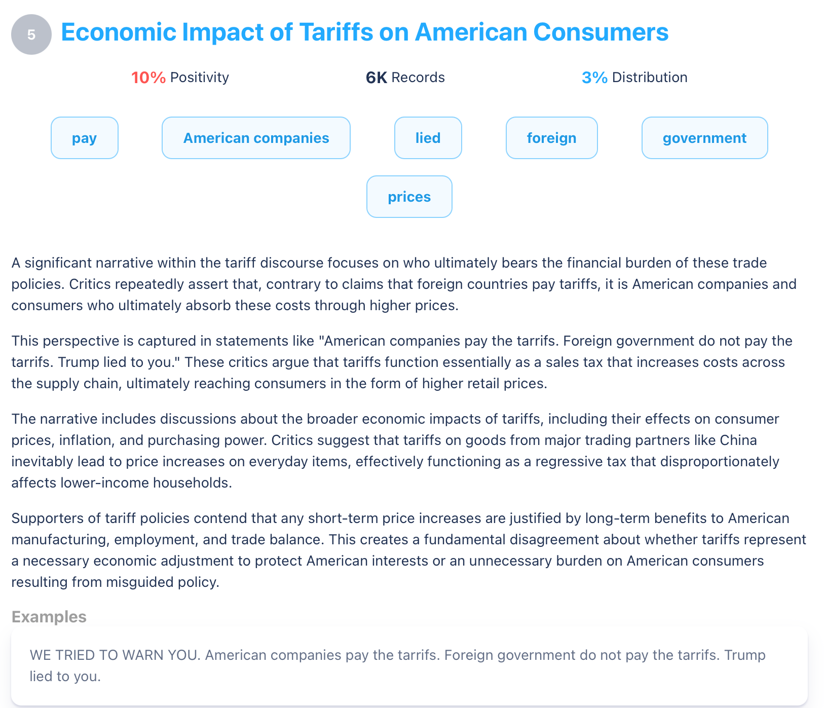 Figure 8: AI-Derived Narrative Showing What Social Media Users Thought Would Be The Impact To The Typical US Consumers (January 1, 2024 through April 7, 2025); Infegy Social Dataset.