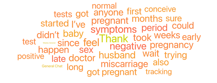 Figure 2: Word Cloud Showing Top Topics Related to Trying To Conceive (December 2024 through June 2025); Infegy Social Dataset.