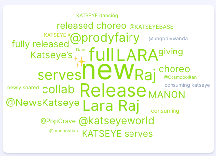 Figure 3: Word cloud Gap X KATSEYE campaign, (January 1, 2025 - December 9, 2025); Infegy Social Dataset.